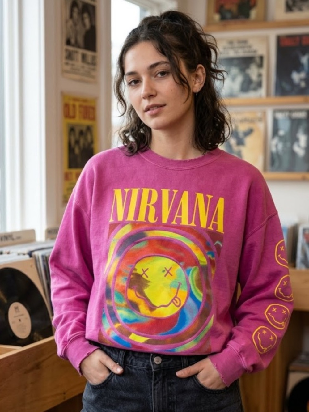 Nirvana Smile Crewneck Sweatshirt Pink Size S/M